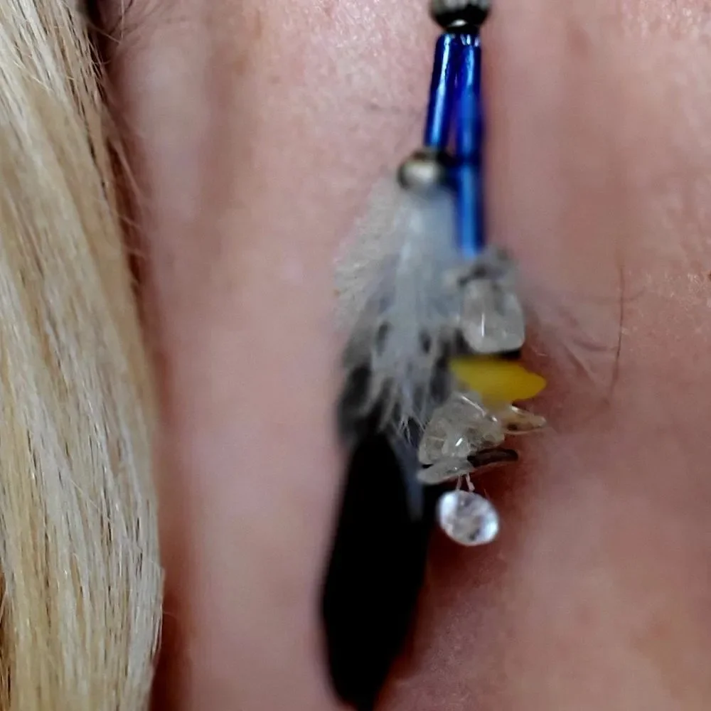 NWT! Artisian handmade feather crystal earrings